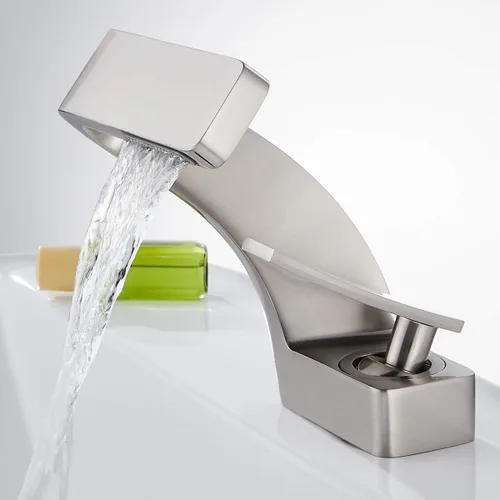 Miniatura 2 de becola Grifo de Cascada para Lavabo de Baño, Grifo Mezclador de Agua Caliente y Fría de Latón Macizo con Mango Individual, Grifo para Lavabo