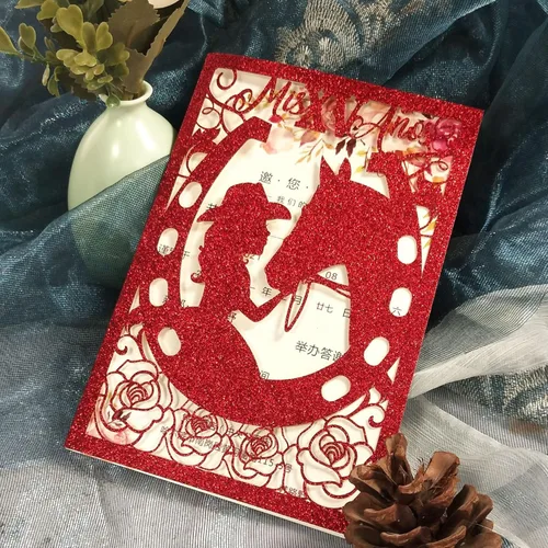 50 piezas de tarjetas de invitación de quinceañera con purpurina, invitación para fiesta de los 15 años, purpurina de caballo, DIY, tarjetas de boda