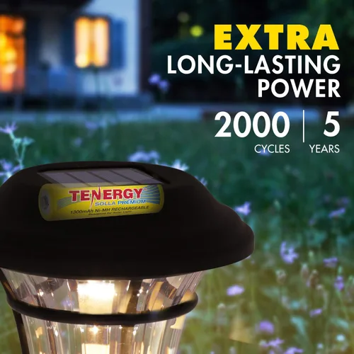Miniatura 4 de Tenergy Solla - Batería recargable NiMH AA de alta calidad, baterías solares de 1300 mAh para luces solares de jardín, antifugas, durabilidad al