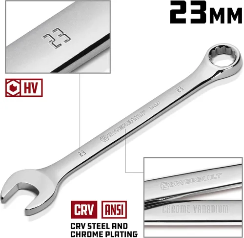 Miniatura 2 de Powerbuilt Llave combinada métrica de 0.906 in, caja de doble extremo de 12 puntos y extremo abierto, pulido de desplazamiento de 15 grados 644127