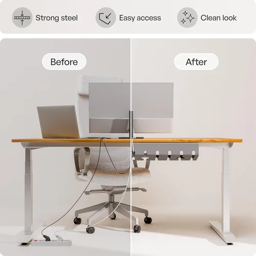 Miniatura 4 de PAMO Organizador de cables debajo del escritorio para un fácil montaje debajo de la mesa I Juego de 2 – con 10 bridas para cables I Organizador
