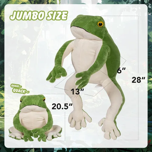 Miniatura 7 de BRINJOY Rana gigante de peluche, rana verde de felpa grande de 28 pulgadas con imán, calcomanías de Navidad, rana realista de peluche grande