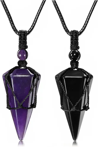 Top Plaza - Collar ajustable con dije de piedra natural puntiaguda de sanación Reiki de 6 caras tipo péndulo joyería para mujeres y hombres