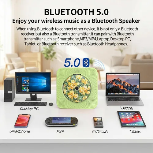Miniatura 33 de Gueray Reproductor de CD portátil, reproductor de CD Kpop Bluetooth para escritorio con altavoz de sonido de alta fidelidad, radio FM, reproductor