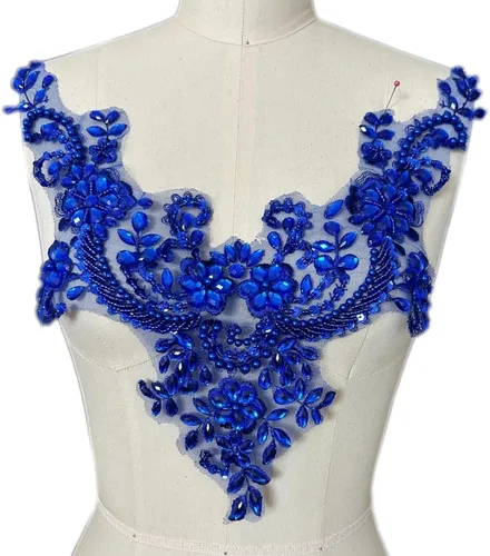 Miniatura 14 de Parches de encaje con flores y cuentas de perlas, apliques de strass para coser en ropa, cuello (AB)