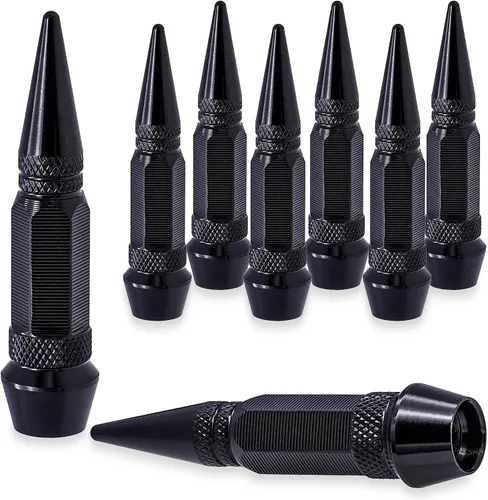 Miniatura 19 de 4 piezas de tapas de válvula de rueda con estilo púas, cubiertas universales de válvula de rueda de aleación de aluminio a prueba de polvo