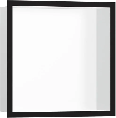 hansgrohe XtraStoris 56099670 - Nicho empotrado individual para pared, color blanco mate con marco de diseño, 12 x 12 x 4 pulgadas, color negro mate