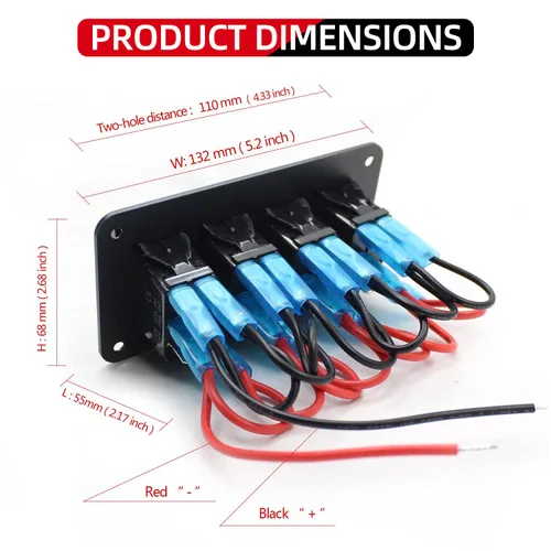 Miniatura 6 de FXC Panel de interruptor basculante de aluminio 4 bandas interruptores de palanca para tablero 5 pines encendido/apagado 2 LED retroiluminados
