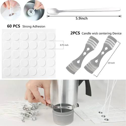 Miniatura 2 de Kit de fabricación de velas EricX Light, 60 piezas de mechas de vela, 60 piezas de calcomanías para mechas de vela, 473 ml de cera de soya, 1 olla