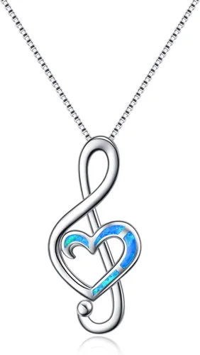 WINNICACA Collares de plata de ley con notas musicales de ópalo creado, joyería de gimnasia para mujeres, adolescentes, niñas, amantes del baile,