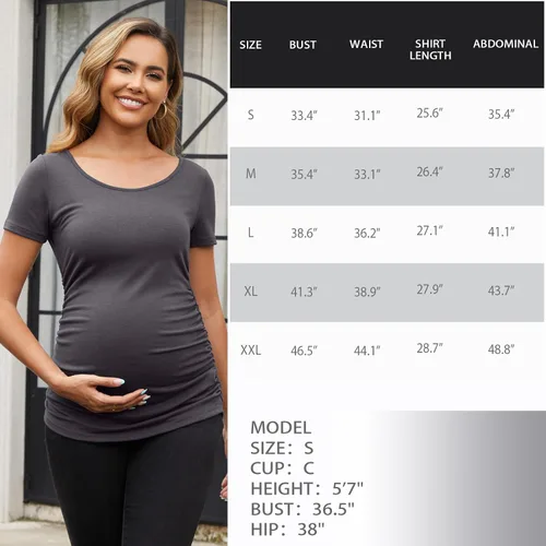 Miniatura 248 de GINKANA Blusas de maternidad de manga corta, diseño floral, fruncido, casual, para mamá, para embarazo