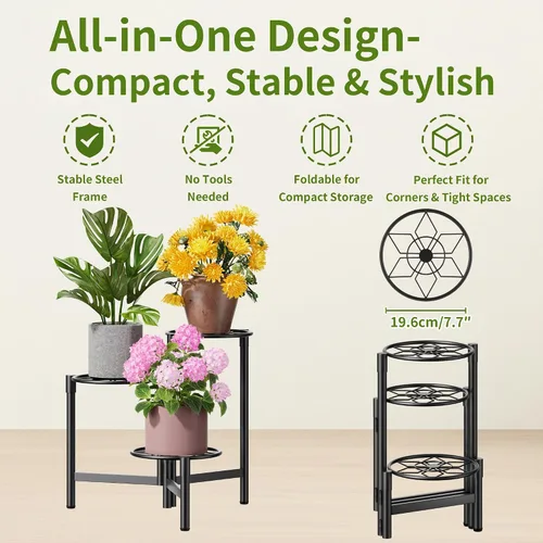 Miniatura 5 de Soporte escalonado para plantas al aire libre de 3 niveles para interiores, estante de flores de metal para múltiples plantas, soportes altos