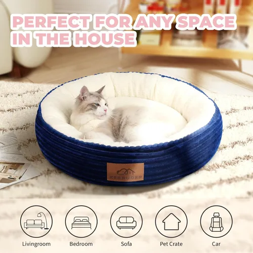 Miniatura 7 de Zerbuger Camas lavables de 20 pulgadas para gatos de interior, cama redonda en forma de dona para mascotas, para gatos, perros pequeños, cachorros