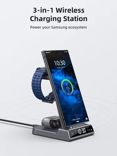 Miniatura 2 de Cargador inalámbrico para estación de carga Samsung, cargador de teléfono Android 3 en 1 para Samsung Galaxy S25 Ultra/S24 Ultra/S23/Z Flip7, Galaxy
