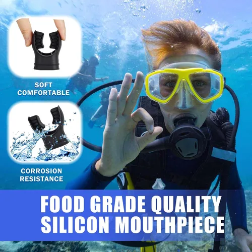 Miniatura 3 de Boquilla de buceo, boquilla de silicona para esnórquel de repuesto con lazo regulador, se adapta a la mayoría de los reguladores estándar, Amarillo