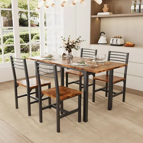 Miniatura 12 de VOWNER Juego de mesa de comedor extensible de 63 pulgadas para 4-6 personas, juego de mesa de comedor de 5 piezas para 4 personas con 4 sillas