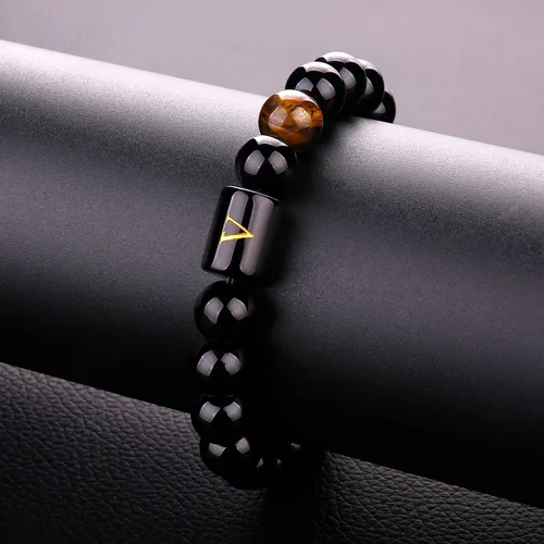 Miniatura 111 de SUMMER LOVE Regalos para el Día del Padre, pulsera con inicial de piedra de ónix negro de 0.394 pulgadas para hombres, pulsera de cuerda trenzada