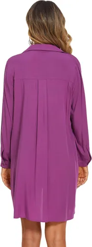 Miniatura 5 de AOLRO Camisas de playa para mujer, con botones, cuello en V, para cubrir el traje de baño