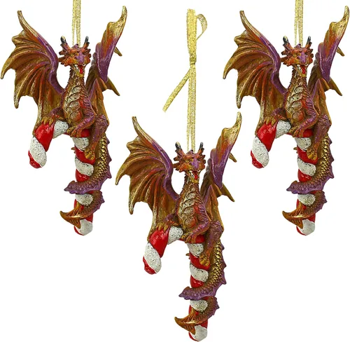Miniatura 16 de Design Toscano - Juego de adornos de 3 dragones de Amesbury montados en piedras preciosas, color plateado, Navidad