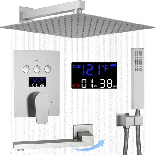 Miniatura 11 de Accesorios de ducha de oro cepillado Tub AYIVG Juego de grifo de ducha combinado montado en el techo con cabezal de ducha de 12 pulgadas y boquilla