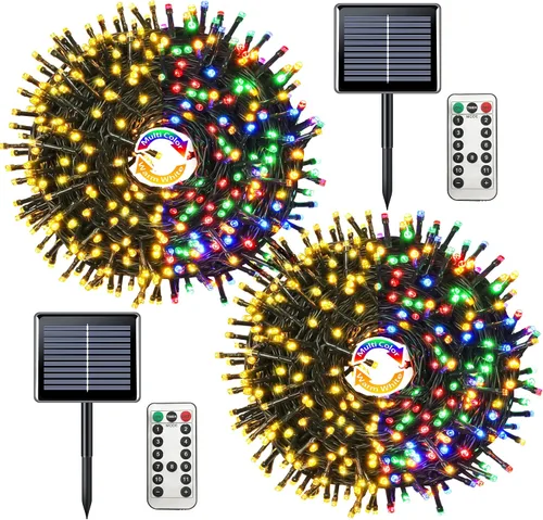 Miniatura 42 de JMEXSUSS 600 luces LED solares azules de Navidad, 206.7 pies, luces azules de Navidad al aire libre, impermeables, 8 modos de luz solar al aire