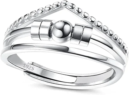 Anillo de plata de ley 925 antiansiedad para mujeres y hombres, anillo de alivio de la ansiedad con cuentas, anillos giratorios para ansiedad,