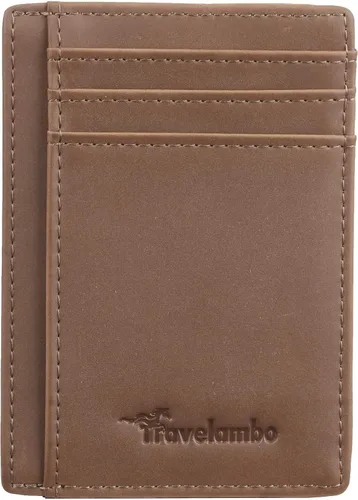Miniatura 4 de Travelambo - Cartera de piel minimalista con bolsillo frontal, tamaño mediano, cartela delgada, RFID