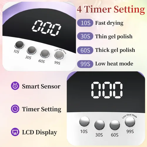 Miniatura 7 de Lámpara de uñas UV LED con 72 perlas, lámparas de curado de uñas de 300 W para esmalte de gel con sensor automático/4 ajustes de temporizador