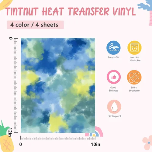Miniatura 2 de Tintnut Vinilo de transferencia de calor – Vinilo HTV arcoíris teñido anudado de 10 x 12 pulgadas, 4 hojas para camisetas de bricolaje, ropa