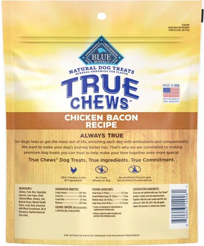 Miniatura 2 de Blue Buffalo True Chews - Golosinas para perros, hechas en EE. UU. con ingredientes naturales, receta de tocino de pollo, bolsa de 12 onzas
