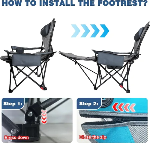Miniatura 7 de Silla de camping reclinable de 4 posiciones con reposapiés, cómoda para adultos, tumbona plegable de 265 libras, silla de playa de malla con bolsa
