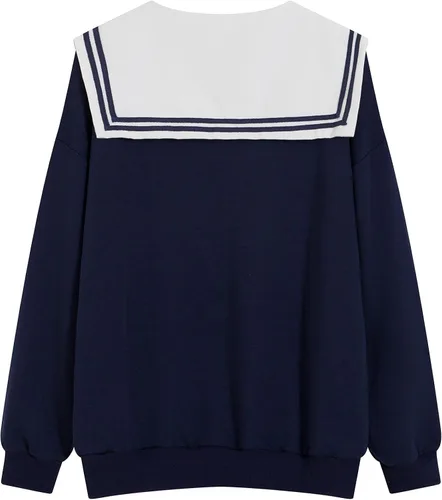 Miniatura 3 de Wrenpies Women Sweatshirts Cotton Hoodie Aesthetic Pullover Turn-Down Collar Sweatshirt for Girls Kawaii Clothes Pocket Tops