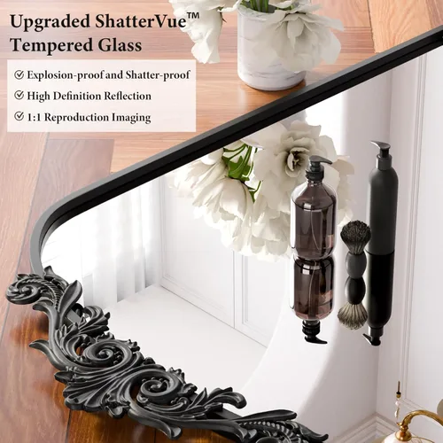 Miniatura 2 de Koonmi Espejo vintage, espejo de baño antiguo Barolon de 24 x 36 pulgadas para pared, cabeza de flor, vidrio templado inastillable, espejos
