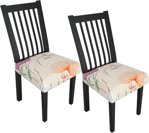 Miniatura 86 de Juego de 4 fundas elásticas para sillas de comedor, fundas para sillas de comedor con estampado floral, fundas para asientos de sillas con estampado