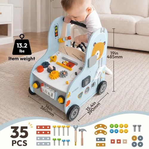 Miniatura 3 de Giant bean - Andador de bebé de madera con centro de actividades – Herramienta con tema de tráfico de automóviles, clasificador de formas de banco