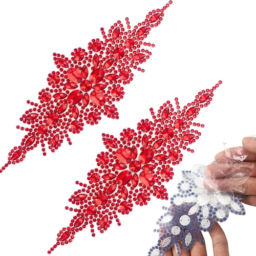 Miniatura 14 de PEARLY JUN 1 pieza de apliques de diamantes de imitación negros autoadhesivos, parches de cristal con adhesión térmica para ropa, adornos