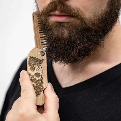 Miniatura 4 de Enjoy The Wood - Peine para barba de madera para hombres, accesorios plegables de bolsillo para barba para hombres, peine de nogal grabado