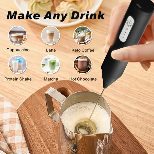 Miniatura 4 de Espumador de leche recargable, mezclador de bebidas de mano, máquina de espuma eléctrica para café con batidor de acero inoxidable y 3 velocidades