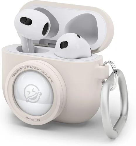 Miniatura 10 de elago Snapshot - Funda compatible con AirPod con soporte para AirTag (AirPods 3), bonito diseño de cámara con llavero, silicona duradera, soporta