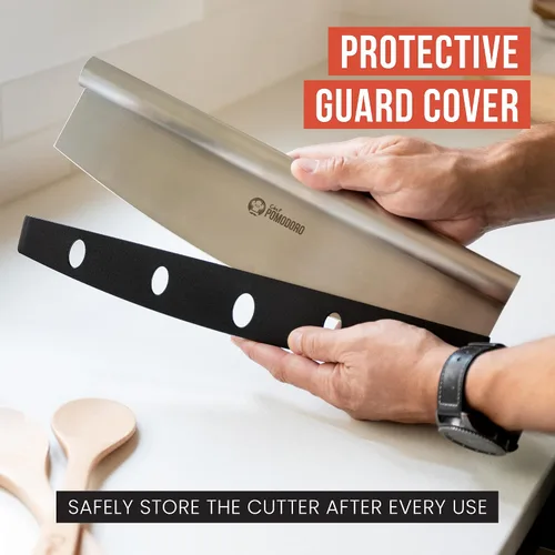 Miniatura 5 de Chef Pomodoro Cuchillo basculante para pizza con cubierta protectora, multiuso de 14 pulgadas con hoja de acero inoxidable súper afilada, cubierta