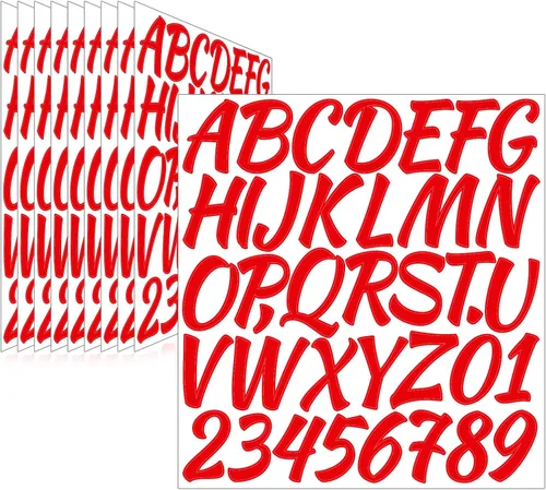 Miniatura 11 de 780 piezas de 10 hojas de calcomanías de letras, calcomanías de alfabeto de buzón de vinilo, calcomanías autoadhesivas impermeables para buzón, Rojo