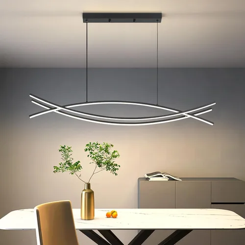 Miniatura 25 de Lámpara colgante, lámpara colgante lineal LED regulable, lámpara colgante fija, lámpara de araña LED moderna curvada, lámparas de araña para comedor