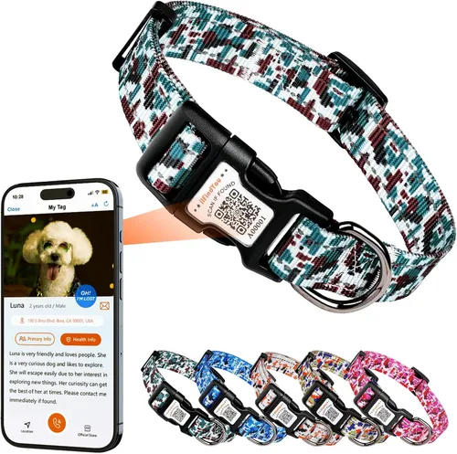 Miniatura 13 de Collar Reflectante para Perro, Collares Personalizados para Perro con Hebilla de Código QR, Collar de Nailon Suave para Mascotas Ajustable para Camo
