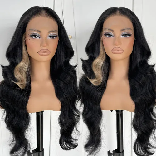 Miniatura 8 de #27 Peluca de encaje frontal rubia miel sin pegamento, onda corporal, pelucas de encaje frontal sintéticas prediseñadas, con línea de cabello #27