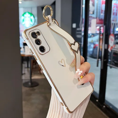 ZTOFERA Funda diseñada para Samsung Galaxy S20 FE 5G, borde chapado de lujo, patrón de corazones de amor con pulsera y función atril, protección del