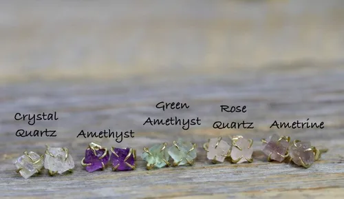 Miniatura 31 de Pendientes de tuerca de piedra preciosa cruda, idea de regalo para el día de la madre, graduación, moda de verano