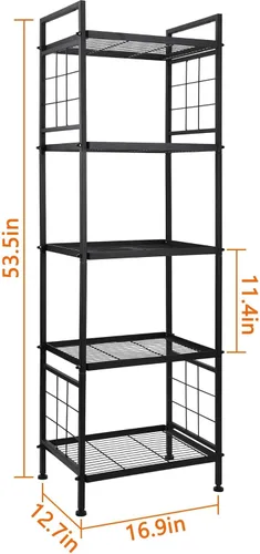 Miniatura 2 de GIOTORENT Estantería de Pie de 5 Alambres y Librero, Unidad de Estantería de Almacenamiento de Metal Estante de Despensa para Organizador de Negro