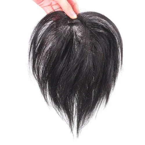 Miniatura 5 de RemeeHi Toppers de cabello humano recto corto 7.1 in hecho a mano clip en postizo para cubrir el cabello blanco cinta toupee Wiglet 2.0x2.8 in rojo