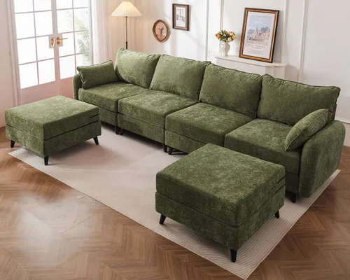 Miniatura 27 de Rexulqo Sofá modular modular de 104 pulgadas con almacenamiento para todos los asientos, sofá grande en forma de L, cómodos sofás de nube con Azul