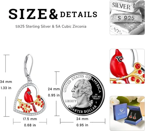 Miniatura 239 de Aretes colgantes de plata de ley con diseño de árbol de la vida, flor, abeja, animales, gato, colibrí, piedra lunar, turquesa, aretes con cierre